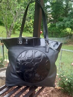 COACh Black Leather Tote with Gloss Accent - Designer Style